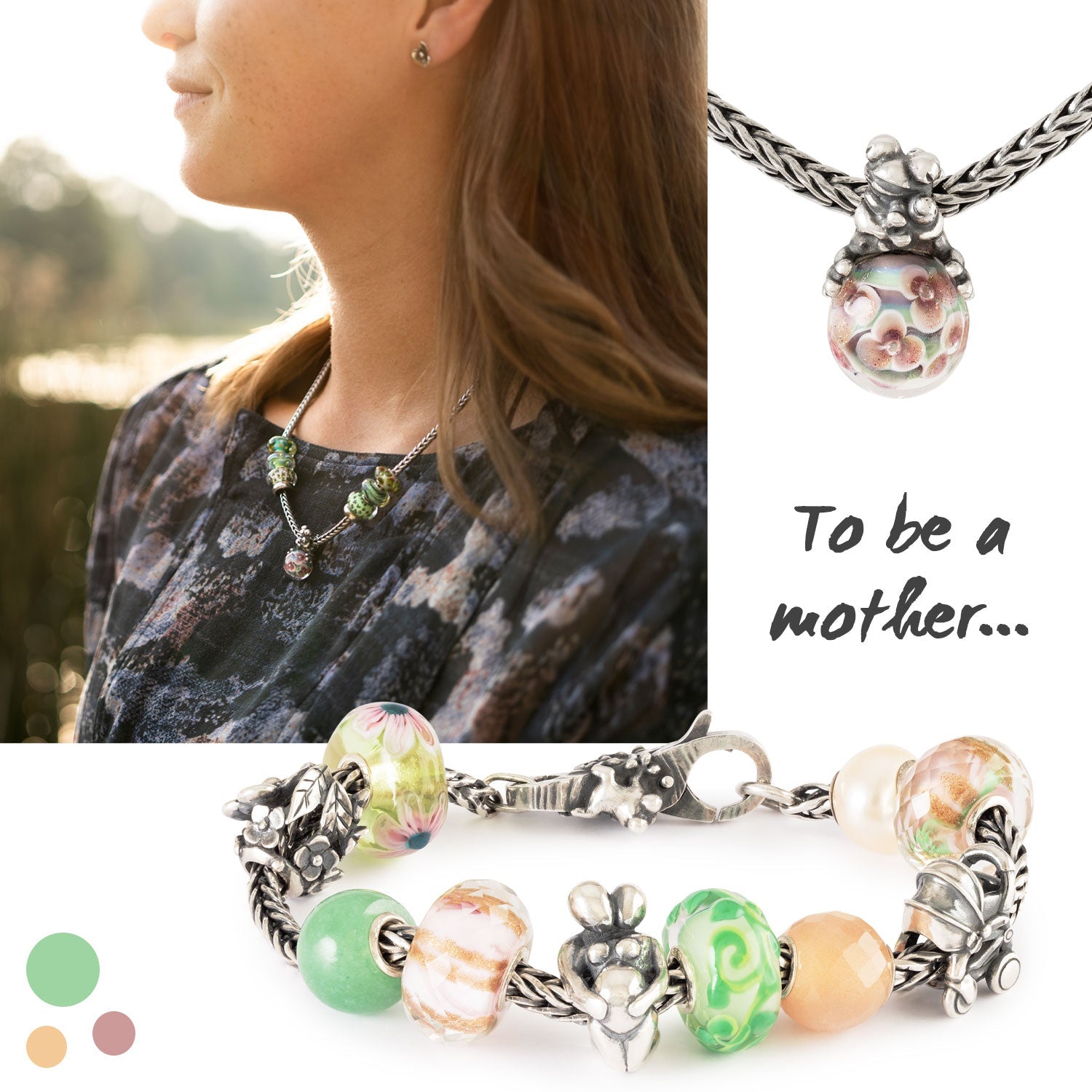 Mother's Day bracelet and pendant on necklace collage