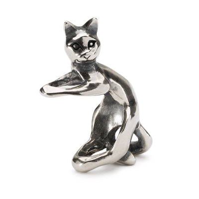 Silver 'Playful Cat' bead with a design featuring a cat in a playful pose, adding a touch of fun and charm to your jewelry.