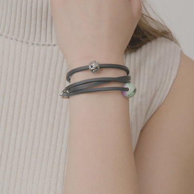 Leather Bracelet Black with Sterling Silver Plain Lock
