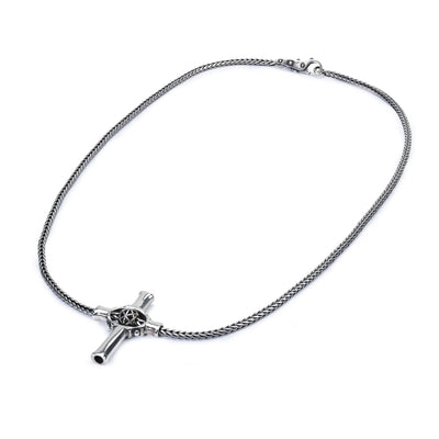 Sterling Silver Necklace, 80 cm with Big Cross Pendant