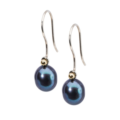 Peacock Pearl Oval Drops with Sterling Silver and Gold Hooks