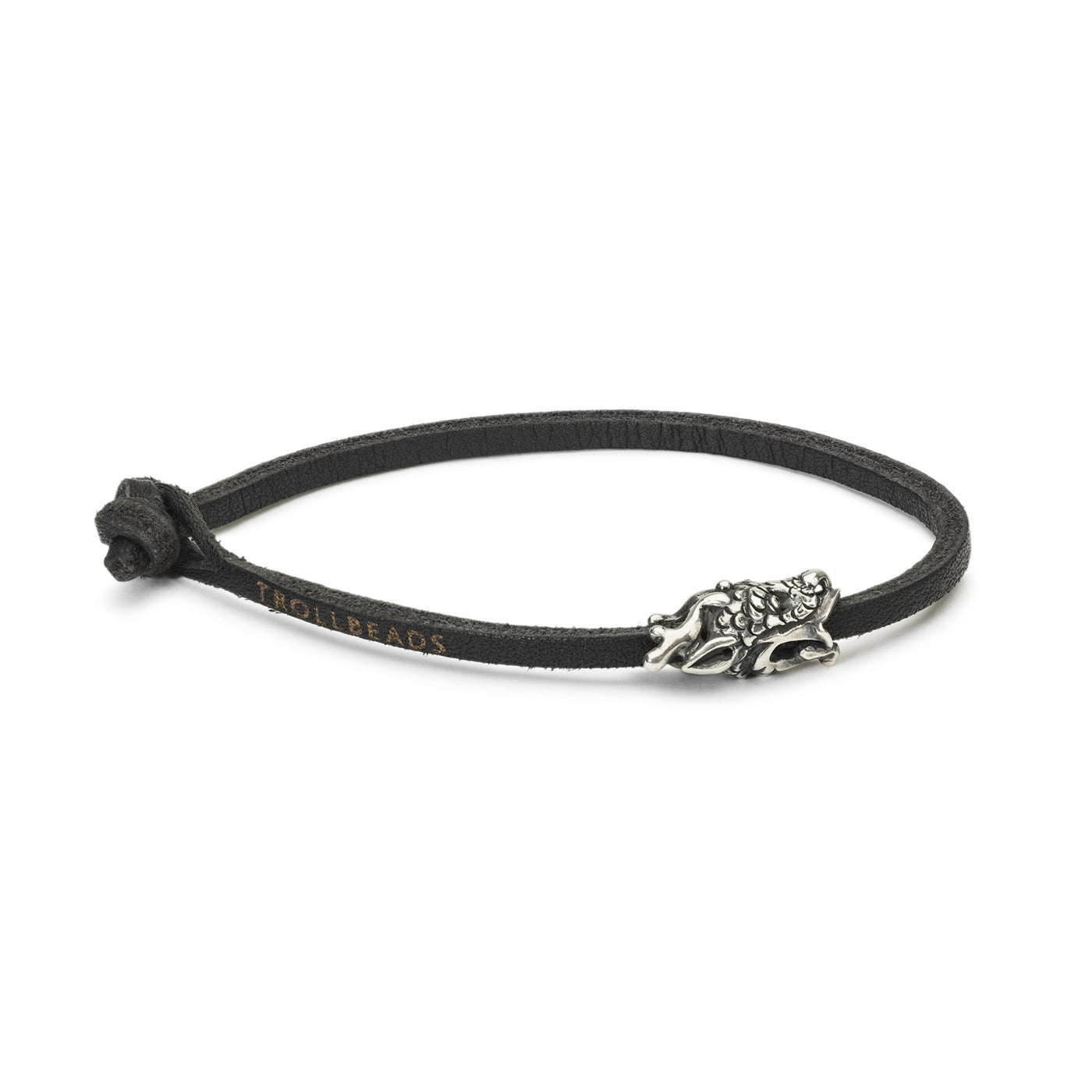 Black Single Leather Bracelet with Sterling silver Spiritual Dragon bead