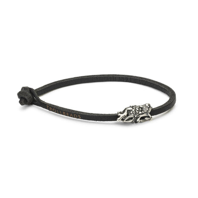 Black Single Leather Bracelet with Sterling silver Spiritual Dragon bead