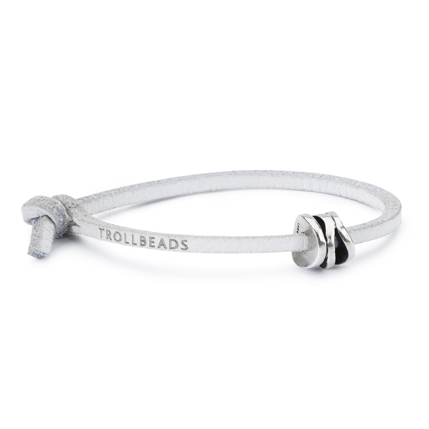 White Single Leather Bracelet with Sterling Silver Smiling Cylinder Bead