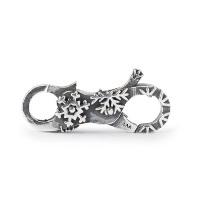 Silver 'Stay Together' clasp with a small snowflake designs all over, making it seem that the snowflakes are encrusted on the clasp.