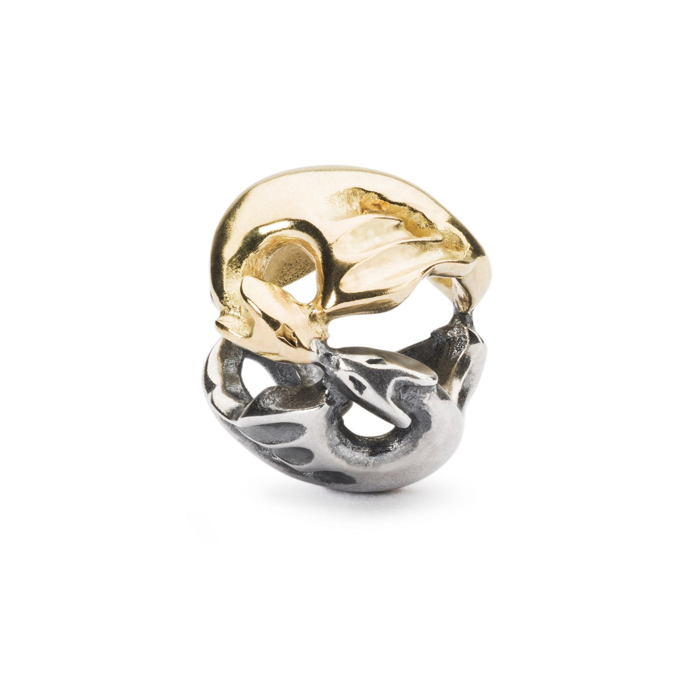 Dancing dragons bead in gold and silver
